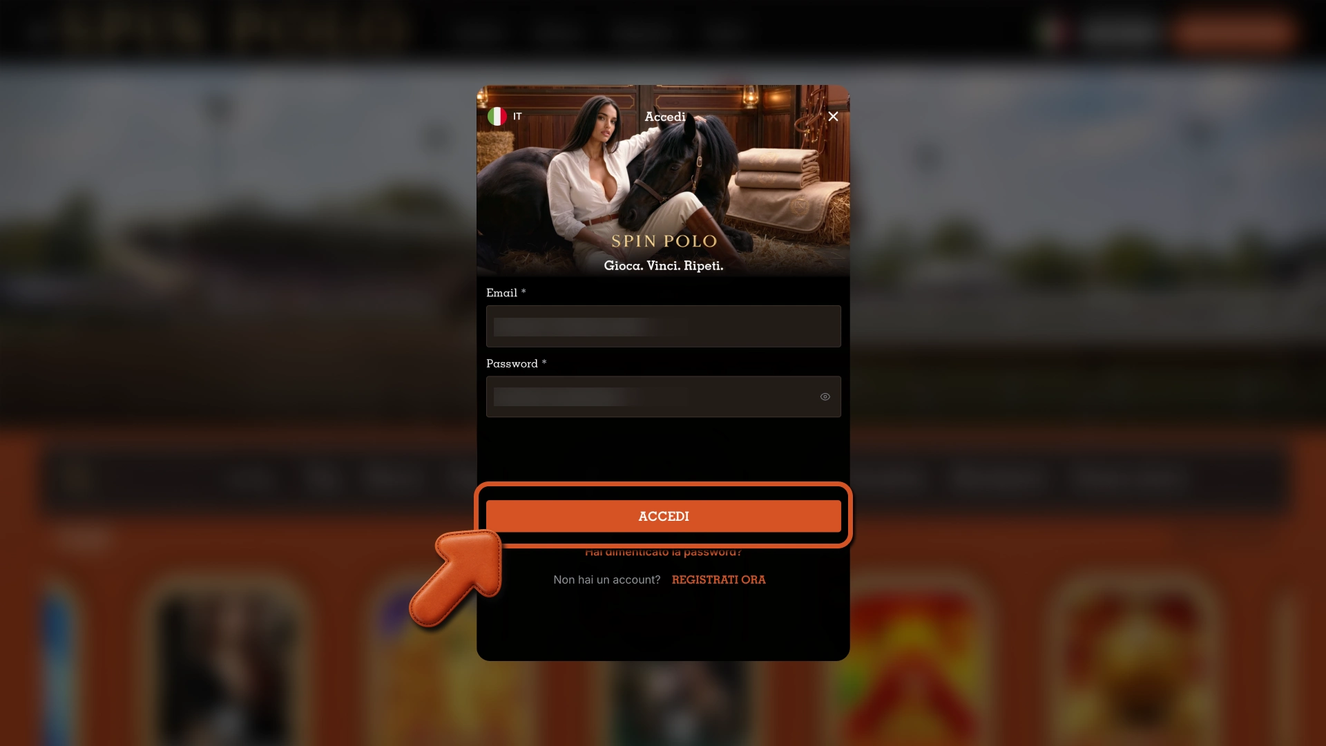 Accedi a Spinpolo e prepara il conto per un deposito rapido.