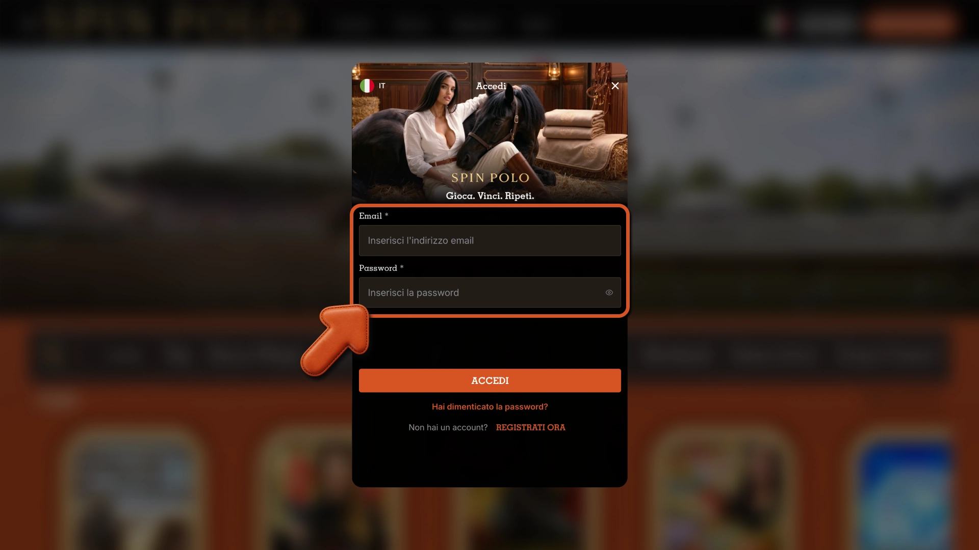 Inserisci le credenziali Spinpolo e proteggi il tuo account con accesso semplice e sicuro.