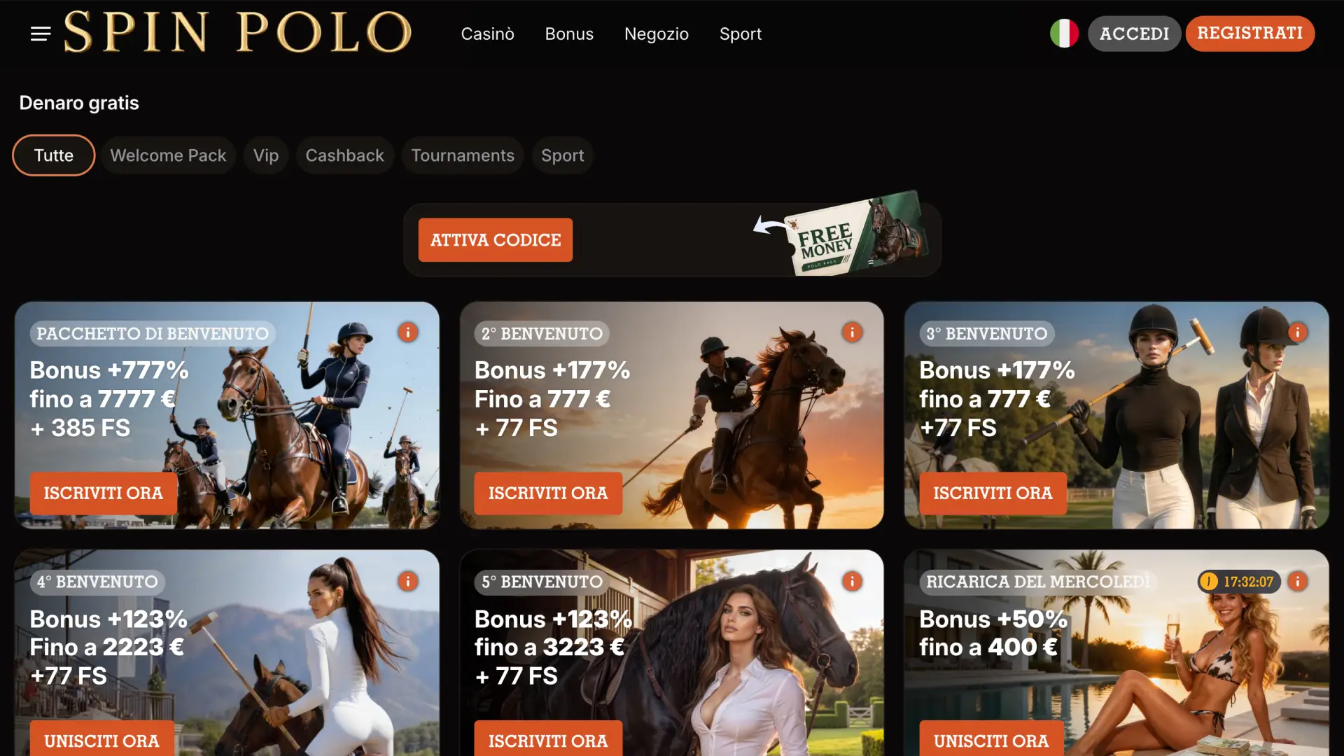 Attiva i bonus Spinpolo e ottieni promozioni vantaggiose con premi dedicati ai nuovi utenti.