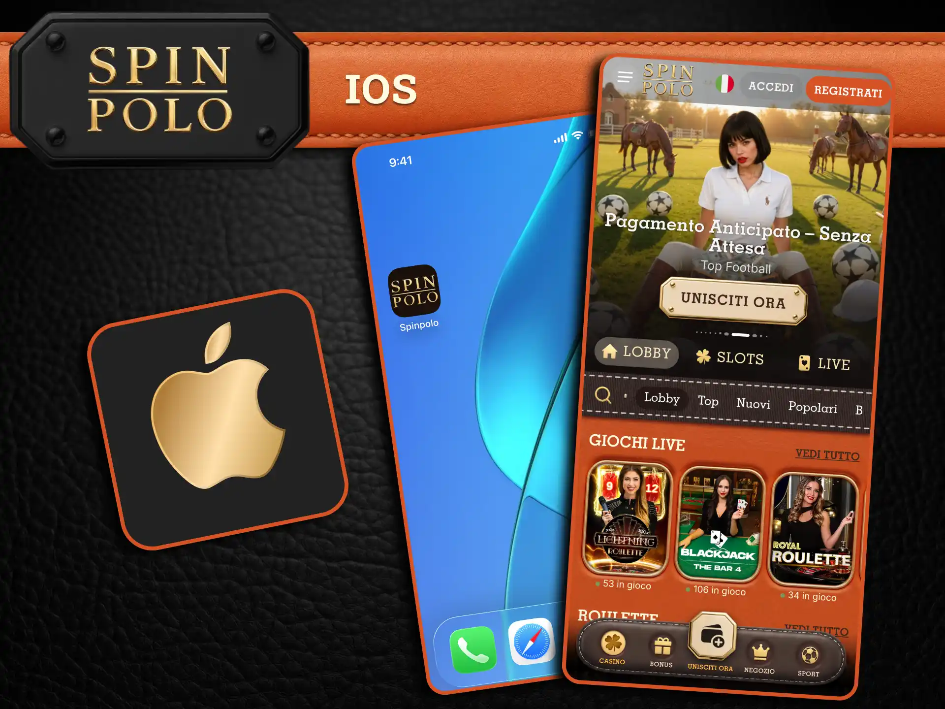 Usa l’app Spinpolo per iOS e gestisci facilmente scommesse depositi e prelievi ovunque ti trovi.